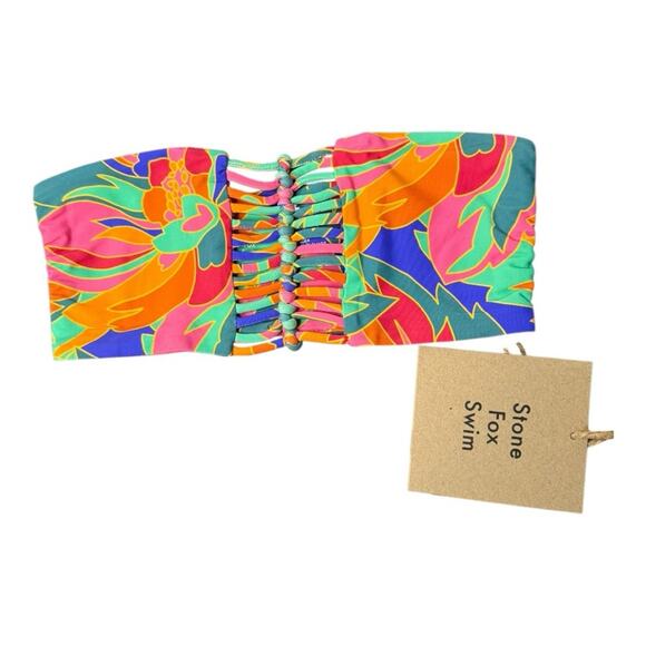 Stone Fox Swim Inez Bandeau Bikini Top in Stained‎ Glass Print XS NWT - Picture 4 of 9
